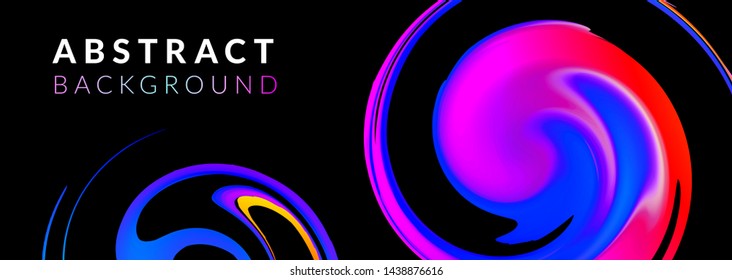 Fluid or liquid dynamic color abstract vector background. Trendy colourful flow design template. Spiral shape. Motion graphic and gradient. Horizontal banner. Vector illustration.