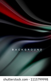 Diseño de colores brillantes líquido fluido, fondo de textura ondulada de mármol colorido o plástico, elementos multicolores brillantes sobre negro, para presentación de negocios o tecnología o diseño de portada web