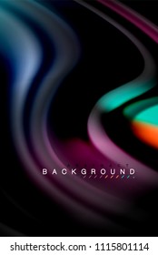 Diseño de colores brillantes líquido fluido, fondo de textura ondulada de mármol colorido o plástico, elementos multicolores brillantes sobre negro, para presentación de negocios o tecnología o diseño de portada web