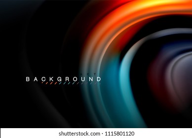 Fluid liquid glowing colors design, colorful marble or plastic wavy texture background, glowing multicolored elements on black, for business or technology presentation or web brochure cover design