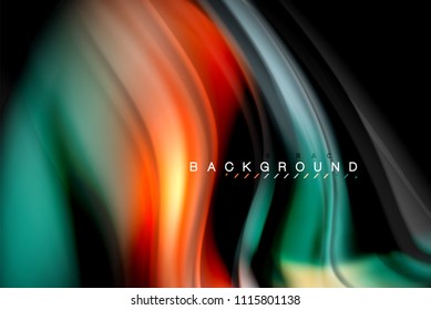 Diseño de colores brillantes líquido fluido, fondo de textura ondulada de mármol colorido o plástico, elementos multicolores brillantes sobre negro, para presentación de negocios o tecnología o diseño de portada web