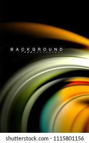 Diseño de colores brillantes líquido fluido, fondo de textura ondulada de mármol colorido o plástico, elementos multicolores brillantes sobre negro, para presentación de negocios o tecnología o diseño de portada web