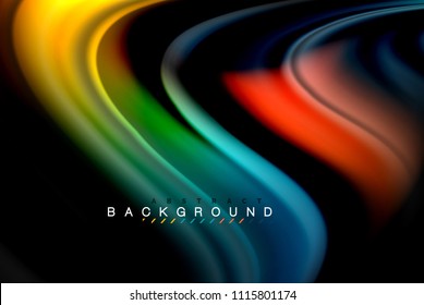 Líquido fluido brilhante design de cores, fundo colorido de textura ondulada de mármore ou plástico, elementos multicoloridos brilhantes em preto, para apresentação de negócios ou tecnologia ou web brochura capa design