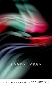 Diseño de colores brillantes líquido fluido, fondo de textura ondulada de mármol colorido o plástico, elementos multicolores brillantes sobre negro, para presentación de negocios o tecnología o diseño de portada web