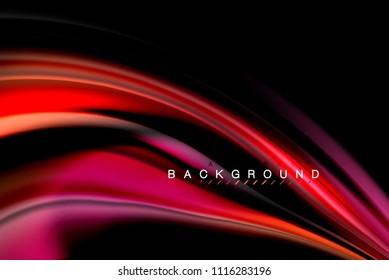 Fluid liquid glowing colors design, colorful marble or plastic wavy texture background, glowing multicolored elements on black, for business or technology presentation or web brochure cover design