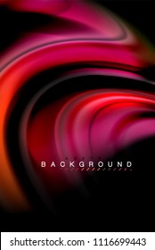 Fluid liquid glowing colors design, colorful marble or plastic wavy texture background, glowing multicolored elements on black, for business or technology presentation or web brochure cover design