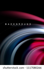 Fluid liquid glowing colors design, colorful marble or plastic wavy texture background, glowing multicolored elements on black, for business or technology presentation or web brochure cover design