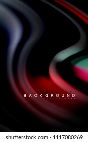 Fluid liquid glowing colors design, colorful marble or plastic wavy texture background, glowing multicolored elements on black, for business or technology presentation or web brochure cover design
