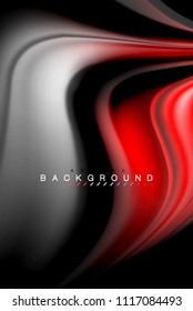 Fluid liquid glowing colors design, colorful marble or plastic wavy texture background, glowing multicolored elements on black, for business or technology presentation or web brochure cover design