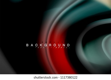 Fluid liquid glowing colors design, colorful marble or plastic wavy texture background, glowing multicolored elements on black, for business or technology presentation or web brochure cover design