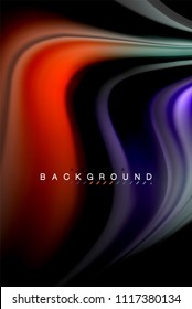 Diseño de colores brillantes líquido fluido, fondo de textura ondulada de mármol colorido o plástico, elementos multicolores brillantes sobre negro, para presentación de negocios o tecnología o diseño de portada web