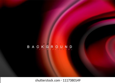 Fluid liquid glowing colors design, colorful marble or plastic wavy texture background, glowing multicolored elements on black, for business or technology presentation or web brochure cover design