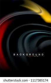 Diseño de colores brillantes líquido fluido, fondo de textura ondulada de mármol colorido o plástico, elementos multicolores brillantes sobre negro, para presentación de negocios o tecnología o diseño de portada web