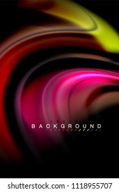 Diseño de colores brillantes líquido fluido, fondo de textura ondulada de mármol colorido o plástico, elementos multicolores brillantes sobre negro, para presentación de negocios o tecnología o diseño de portada web