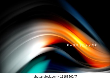 Diseño de colores brillantes líquido fluido, fondo de textura ondulada de mármol colorido o plástico, elementos multicolores brillantes sobre negro, para presentación de negocios o tecnología o diseño de portada web