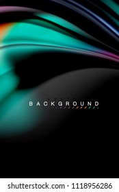 Diseño de colores brillantes líquido fluido, fondo de textura ondulada de mármol colorido o plástico, elementos multicolores brillantes sobre negro, para presentación de negocios o tecnología o diseño de portada web