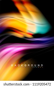 Diseño de colores brillantes líquido fluido, fondo de textura ondulada de mármol colorido o plástico, elementos multicolores brillantes sobre negro, para presentación de negocios o tecnología o diseño de portada web