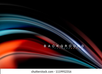 Fluid liquid glowing colors design, colorful marble or plastic wavy texture background, glowing multicolored elements on black, for business or technology presentation or web brochure cover design