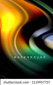 Líquido fluido brilhante design de cores, fundo colorido de textura ondulada de mármore ou plástico, elementos multicoloridos brilhantes em preto, para apresentação de negócios ou tecnologia ou web brochura capa design