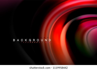 Fluid liquid glowing colors design, colorful marble or plastic wavy texture background, glowing multicolored elements on black, for business or technology presentation or web brochure cover design