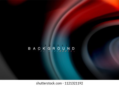 Fluid liquid glowing colors design, colorful marble or plastic wavy texture background, glowing multicolored elements on black, for business or technology presentation or web brochure cover design
