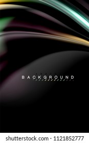 Diseño de colores brillantes líquido fluido, fondo de textura ondulada de mármol colorido o plástico, elementos multicolores brillantes sobre negro, para presentación de negocios o tecnología o diseño de portada web