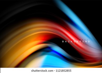 Diseño de colores brillantes líquido fluido, fondo de textura ondulada de mármol colorido o plástico, elementos multicolores brillantes sobre negro, para presentación de negocios o tecnología o diseño de portada web