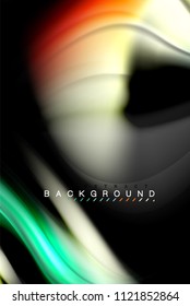 Diseño de colores brillantes líquido fluido, fondo de textura ondulada de mármol colorido o plástico, elementos multicolores brillantes sobre negro, para presentación de negocios o tecnología o diseño de portada web