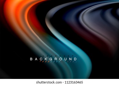 Diseño de colores brillantes líquido fluido, fondo de textura ondulada de mármol colorido o plástico, elementos multicolores brillantes sobre negro, para presentación de negocios o tecnología o diseño de portada web