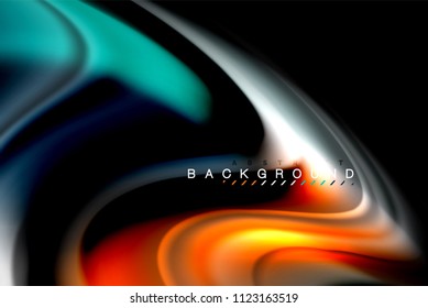 Diseño de colores brillantes líquido fluido, fondo de textura ondulada de mármol colorido o plástico, elementos multicolores brillantes sobre negro, para presentación de negocios o tecnología o diseño de portada web