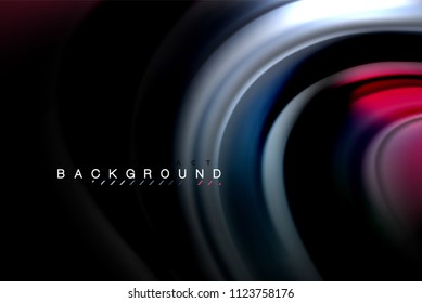 Fluid liquid glowing colors design, colorful marble or plastic wavy texture background, glowing multicolored elements on black, for business or technology presentation or web brochure cover design