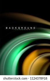 Fluid liquid glowing colors design, colorful marble or plastic wavy texture background, glowing multicolored elements on black, for business or technology presentation or web brochure cover design