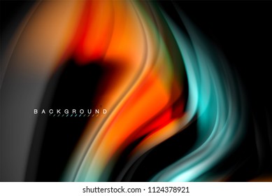 Diseño de colores brillantes líquido fluido, fondo de textura ondulada de mármol colorido o plástico, elementos multicolores brillantes sobre negro, para presentación de negocios o tecnología o diseño de portada web