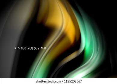 Diseño de colores brillantes líquido fluido, fondo de textura ondulada de mármol colorido o plástico, elementos multicolores brillantes sobre negro, para presentación de negocios o tecnología o diseño de portada web