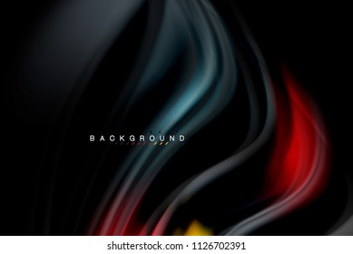 Diseño de colores brillantes líquido fluido, fondo de textura ondulada de mármol colorido o plástico, elementos multicolores brillantes sobre negro, para presentación de negocios o tecnología o diseño de portada web