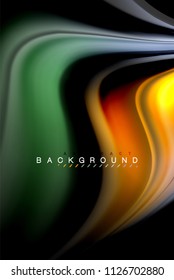 Diseño de colores brillantes líquido fluido, fondo de textura ondulada de mármol colorido o plástico, elementos multicolores brillantes sobre negro, para presentación de negocios o tecnología o diseño de portada web