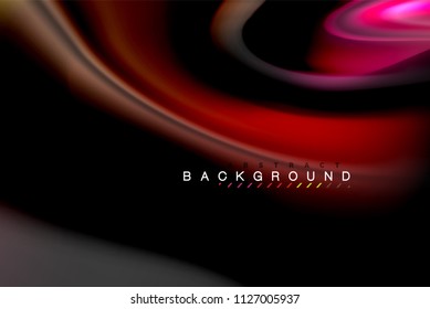 Fluid liquid glowing colors design, colorful marble or plastic wavy texture background, glowing multicolored elements on black, for business or technology presentation or web brochure cover design