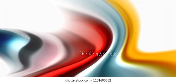 Fluid liquid mixing colors concept on light grey background, curve flow, trendy abstract layout template for business or technology presentation or web brochure cover, wallpaper. Vector illustration