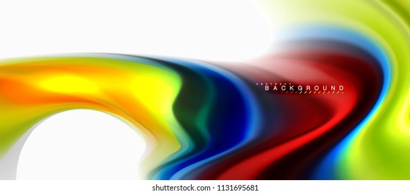 Fluid liquid mixing colors concept on light grey background, curve flow, trendy abstract layout template for business or technology presentation or web brochure cover, wallpaper. Vector illustration