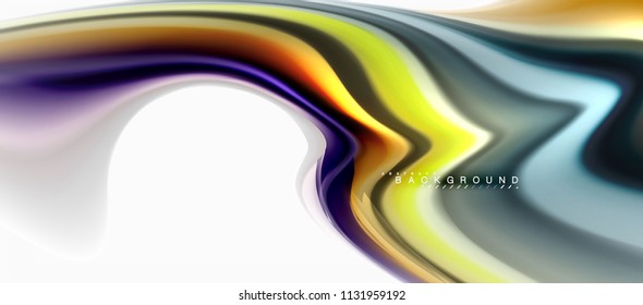 Fluid liquid mixing colors concept on light grey background, curve flow, trendy abstract layout template for business or technology presentation or web brochure cover, wallpaper. Vector illustration