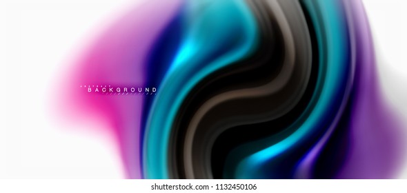 Fluid liquid mixing colors concept on light grey background, curve flow, trendy abstract layout template for business or technology presentation or web brochure cover, wallpaper. Vector illustration