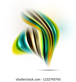 Concepto de mezcla fluida de colores en fondo gris claro, línea de flujo de onda y curva giratoria, plantilla de diseño abstracto de moda para presentación de negocios, banner de papel tapiz de aplicación, afiche o papel tapiz