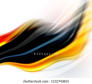Concepto de mezcla fluida de colores en fondo gris claro, línea de flujo de onda y curva giratoria, plantilla de diseño abstracto de moda para presentación de negocios, banner de papel tapiz de aplicación, afiche o papel tapiz