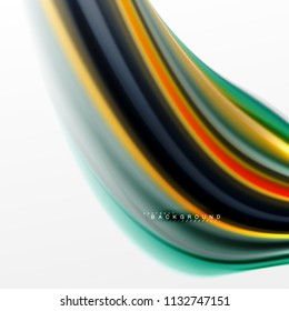 Fluid liquid mixing colors concept on light grey background, curve flow, trendy abstract layout template for business or technology presentation or web brochure cover, wallpaper. Vector illustration