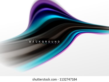 Fluid liquid mixing colors concept on light grey background, curve flow, trendy abstract layout template for business or technology presentation or web brochure cover, wallpaper. Vector illustration