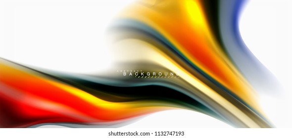 Fluid liquid mixing colors concept on light grey background, curve flow, trendy abstract layout template for business or technology presentation or web brochure cover, wallpaper. Vector illustration