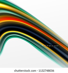 Fluid liquid mixing colors concept on light grey background, curve flow, trendy abstract layout template for business or technology presentation or web brochure cover, wallpaper. Vector illustration