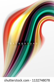 Fluid liquid mixing colors concept on light grey background, curve flow, trendy abstract layout template for business or technology presentation or web brochure cover, wallpaper. Vector illustration