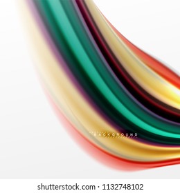 Concepto de mezcla fluida de colores en fondo gris claro, flujo de curvas, plantilla de diseño abstracto de moda para presentación de negocios o tecnología o portada de folletos web, fondo de pantalla. Ilustración del vector