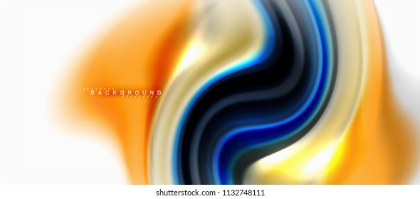Líquido fluido misturando o conceito de cores no fundo cinza claro, fluxo de curva, modelo de layout abstrato moderno para apresentação de negócios ou tecnologia ou capa de brochura da web, papel de parede. Ilustração vetorial